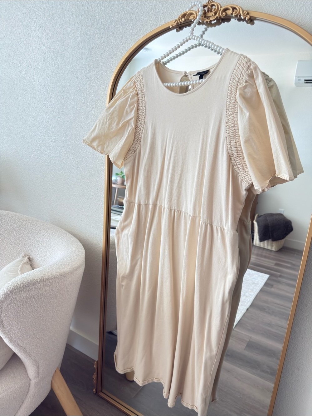 Who What Wear Cream Puff-Sleeve Midi Dress
